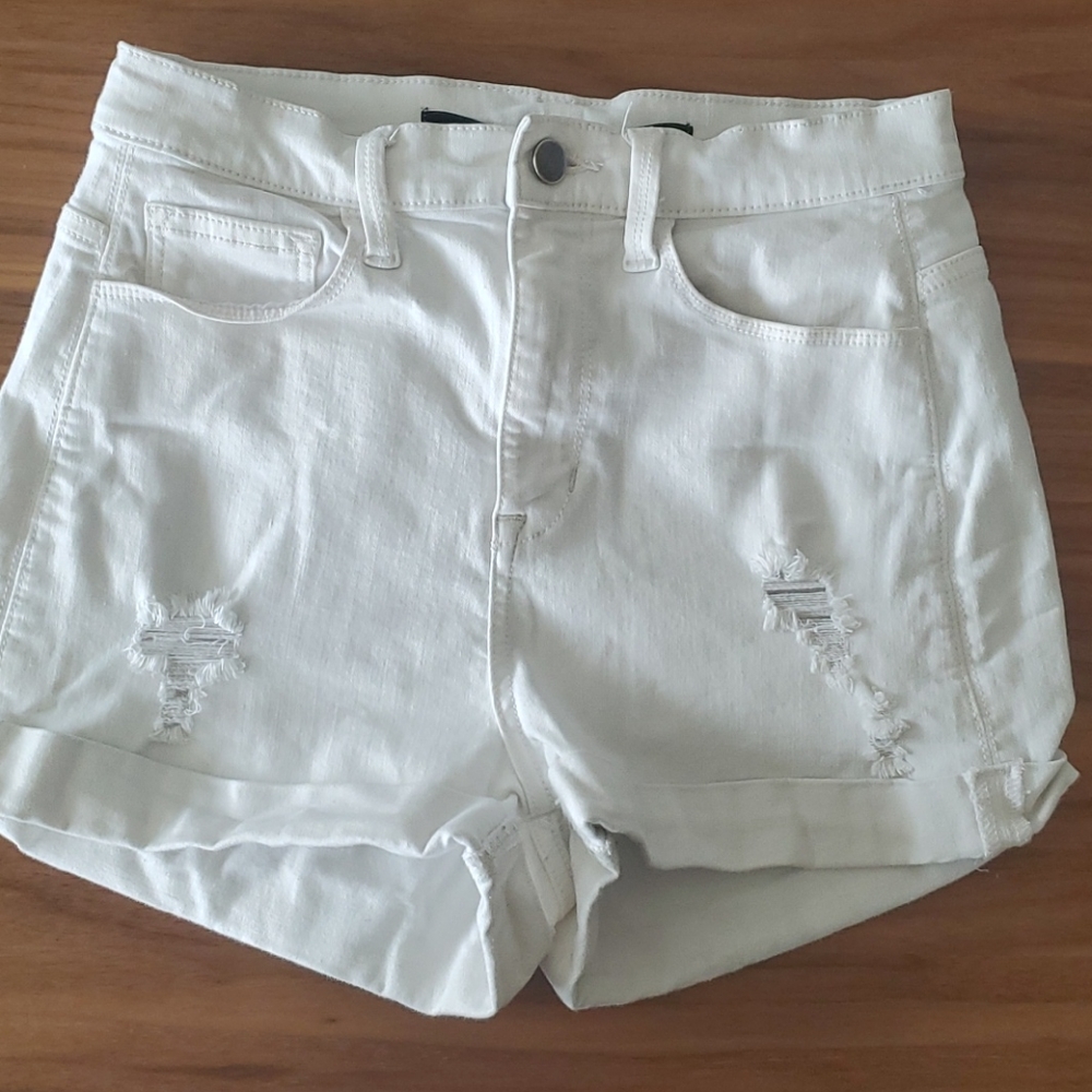 Distressed White High Rise Shorts